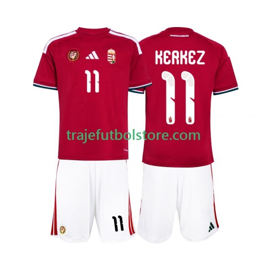 Camiseta 1ª Hungría Kerkez 11 Niño Copa Mundial 2026 Manga Corta