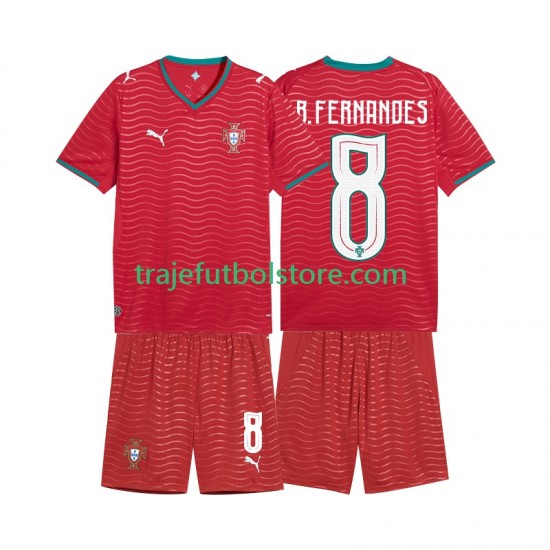 Camiseta 1ª Portugal Bruno Fernandes 8 Niño Copa Mundial 2026 Manga Corta