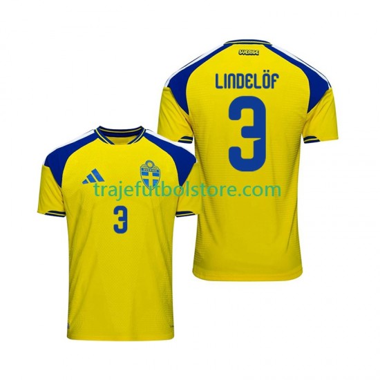 Camiseta 1ª Suecia Victor Lindelof 3 Hombre 2026 Manga Corta