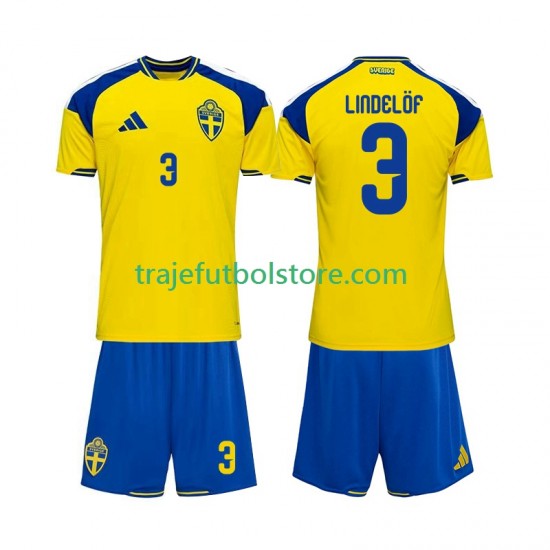 Camiseta 1ª Suecia Victor Lindelof 3 Niño 2026 Manga Corta