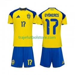 Camiseta 1ª Suecia Viktor Gyokeres 17 Niño 2026 Manga Corta