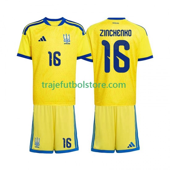 Camiseta 1ª Ucrania Oleksandr Zinchenko 16 Niño Copa Mundial 2026 Manga Corta