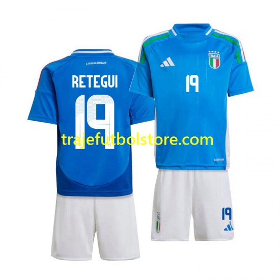 Camiseta 1ª Italia Mateo Retegui 19 Niño 2024 Manga Corta
