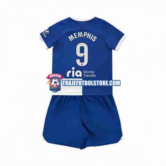 Camiseta 2ª Atlético Madrid 2 Memphis Depay 9 Niño 2023-2024 Manga Corta