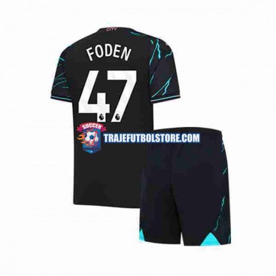 Camiseta 3ª Manchester City Phil Foden 47 Niño 2023-2024 Manga Corta