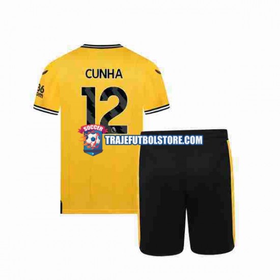 Camiseta 1ª Wolverhampton Wanderers CUNHA 12 Niño 2023-2024 Manga Corta