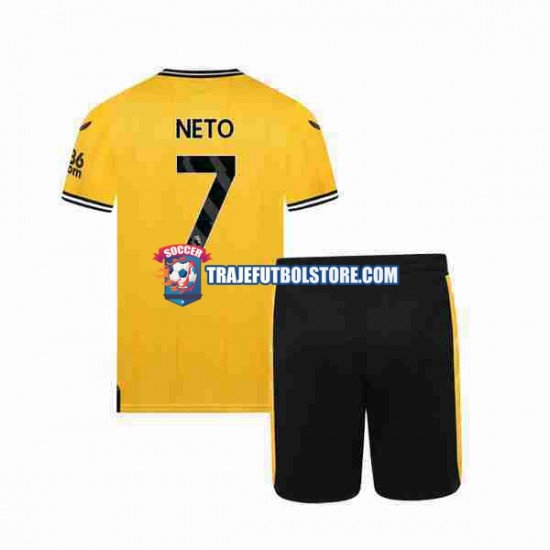 Camiseta 1ª Wolverhampton Wanderers NETO 7 Niño 2023-2024 Manga Corta