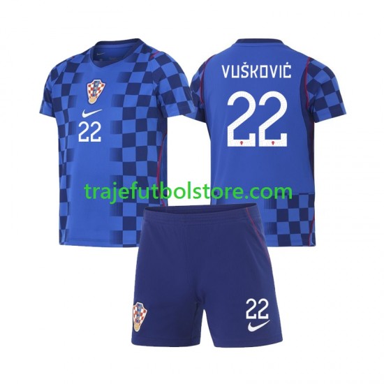 Camiseta 2ª Croacia Luka Vuskovic 22 Niño Copa Mundial 2026 Manga Corta
