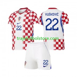 Camiseta 1ª Croacia Luka Vuskovic 22 Niño Copa Mundial 2026 Manga Corta