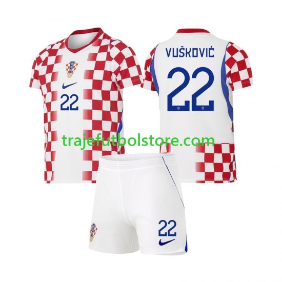 Camiseta 1ª Croacia Luka Vuskovic 22 Niño Copa Mundial 2026 Manga Corta