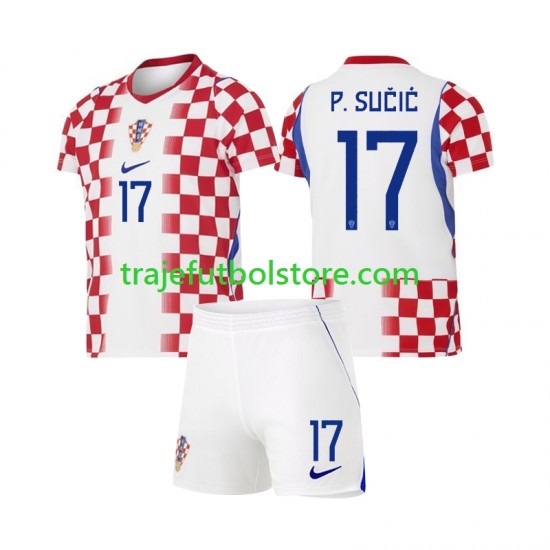 Camiseta 1ª Croacia Petar Sucic 17 Niño Copa Mundial 2026 Manga Corta