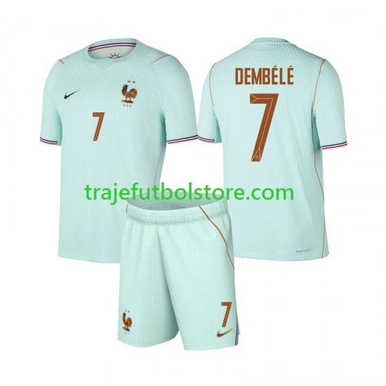 Camiseta 2ª Francia Ousmane Dembele 7 Niño Copa Mundial 2026 Manga Corta