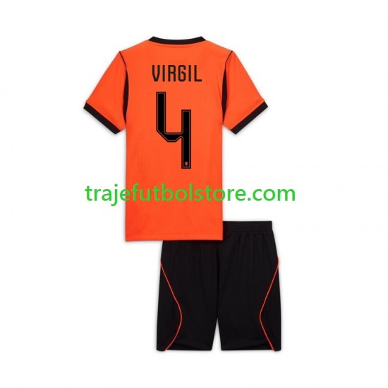 Camiseta 1ª Países Bajos Virgil van Dijk 4 Niño Copa Mundial 2026 Manga Corta