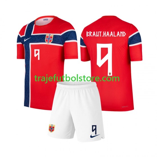 Camiseta 1ª Noruega Erling Haaland 9 Niño Copa Mundial 2026 Manga Corta