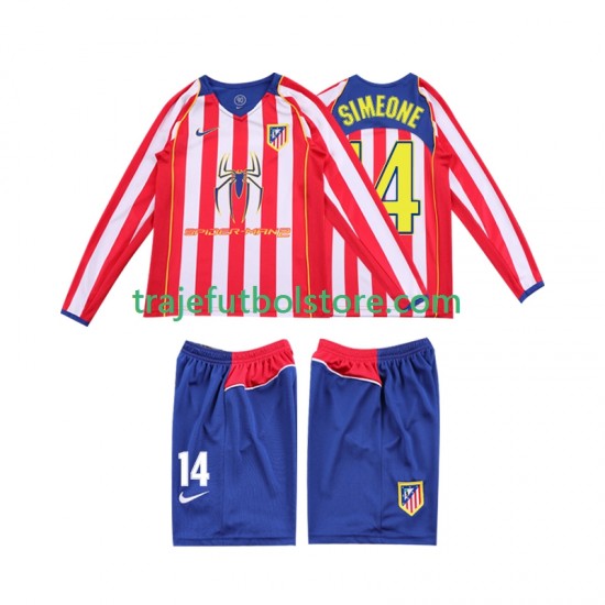 Camiseta 1ª Atlético Madrid SIMEONE 14 2005 Retro Niño 2004 ML