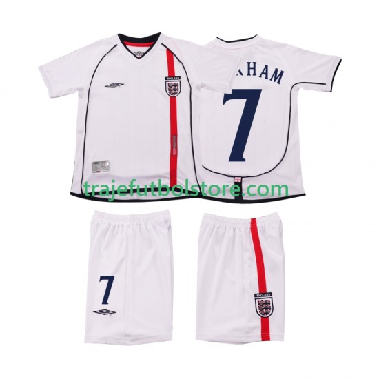 Camiseta 1ª Inglaterra BECKHAM 7 Retro Niño 2002 Manga Corta