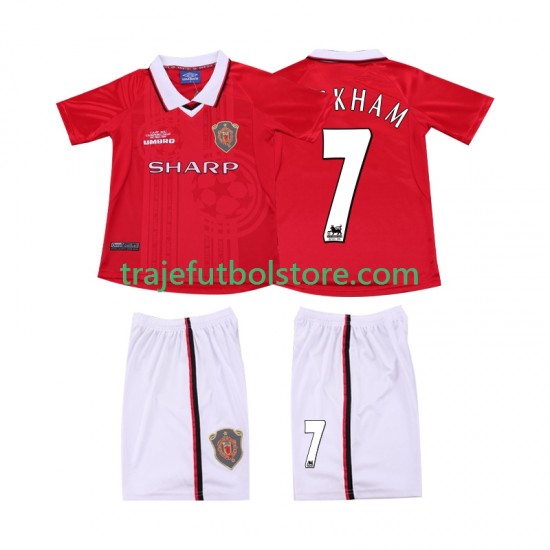 Camiseta 1ª Manchester United BECKHAM 7 2000 Retro Niño 1999 Manga Corta