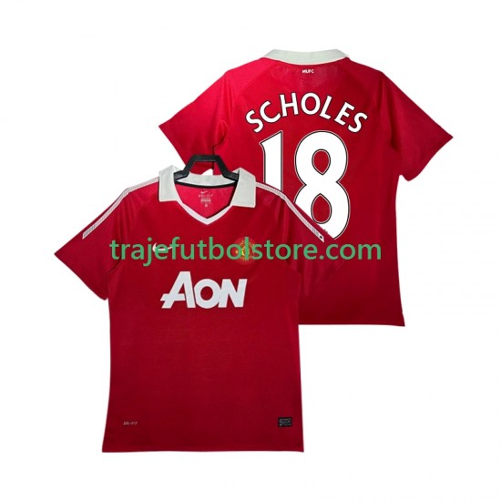 Camiseta 1ª Manchester United SCHOLES 18 Retro Hombre 2011 2010 Manga Corta