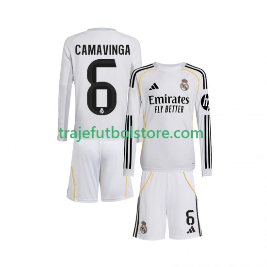 Camiseta 1ª Real Madrid Camavinga 6 Niño 2025-2026 ML