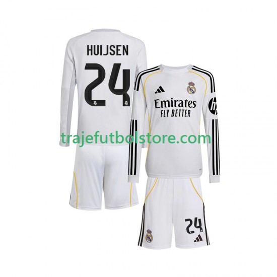 Camiseta 1ª Real Madrid Huijsen 24 Niño 2025-2026 ML