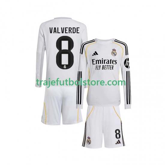Camiseta 1ª Real Madrid Valverde 8 Niño 2025-2026 ML