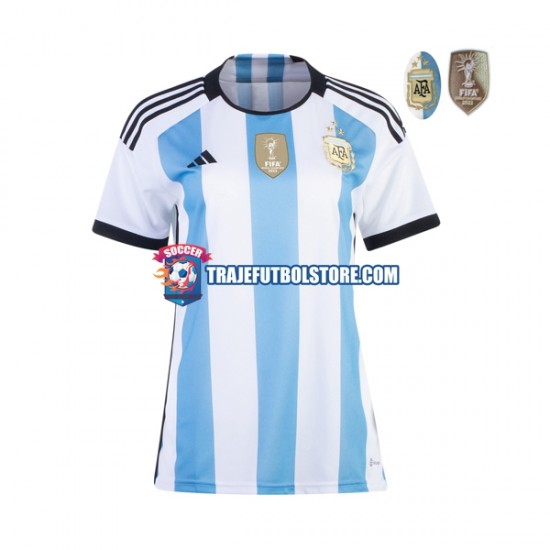 Camiseta 1ª Argentina 3 Stars Mujer Copa Mundial 2022 Manga Corta