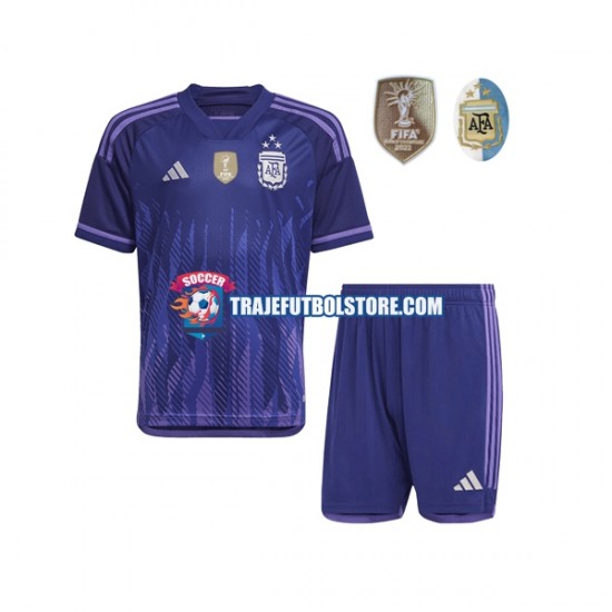 Camiseta 2ª Argentina 3 Stars Niño Copa Mundial 2022 Manga Corta