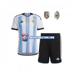 Camiseta 1ª Argentina 3 Stars Niño Copa Mundial 2022 Manga Corta