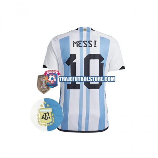 Camiseta 1ª Argentina Messi 10 3 Stars Hombre Copa Mundial 2022 Manga Corta