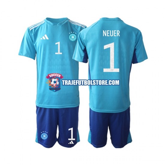Camiseta 1ª Alemania Manuel Neuer 1 Portero Niño Copa Mundial 2022 Manga Corta