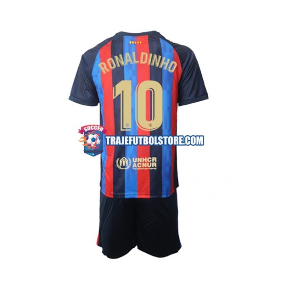 Camiseta 1ª FC Barcelona Ronaldinho 10 Niño 2022-2023 Manga Corta