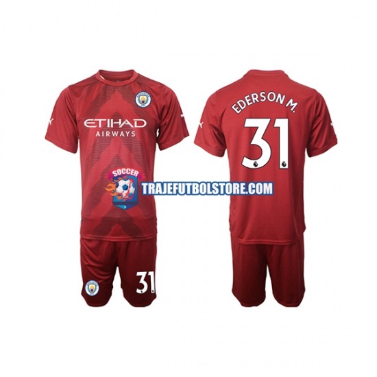 Camiseta 1ª Manchester City Ederson M. 31 Portero Niño 2022-2023 Manga Corta