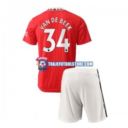 Camiseta 1ª Manchester United Donny van de Beek 34 Niño 2022-2023 Manga Corta