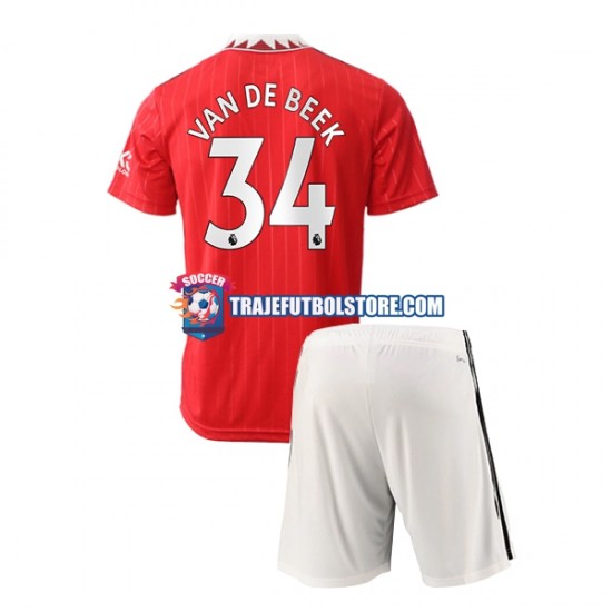 Camiseta 1ª Manchester United Donny van de Beek 34 Niño 2022-2023 Manga Corta