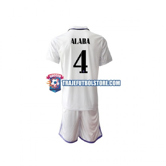 Camiseta 1ª Real Madrid David Alaba 4 Niño 2022-2023 Manga Corta