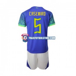 Camiseta 2ª Brasil Casemiro 5 Niño Copa Mundial 2022 Manga Corta