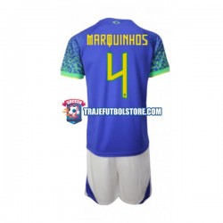 Camiseta 2ª Brasil Marquinhos 4 Niño Copa Mundial 2022 Manga Corta