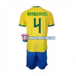 Camiseta 1ª Brasil Marquinhos 4 Niño Copa Mundial 2022 Manga Corta