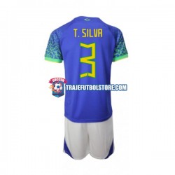 Camiseta 2ª Brasil Thiago Silva 3 Niño Copa Mundial 2022 Manga Corta