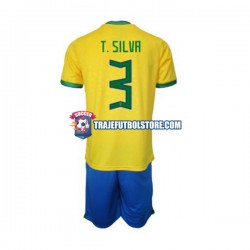 Camiseta 1ª Brasil Thiago Silva 3 Niño Copa Mundial 2022 Manga Corta
