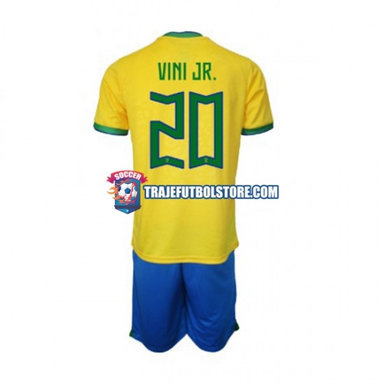 Camiseta 1ª Brasil Vinicius Junior 20 Niño Copa Mundial 2022 Manga Corta
