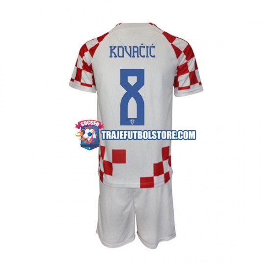 Camiseta 1ª Croacia Kovacic 8 Niño Copa Mundial 2022 Manga Corta