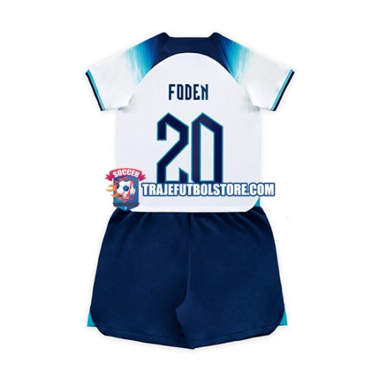 Camiseta 1ª Inglaterra Foden 20 Niño Copa Mundial 2022 Manga Corta