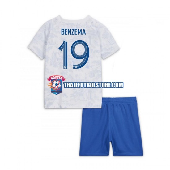 Camiseta 2ª Francia Benzema 19 Niño Copa Mundial 2022 Manga Corta