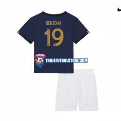 Camiseta 1ª Francia Benzema 19 Niño Copa Mundial 2022 Manga Corta