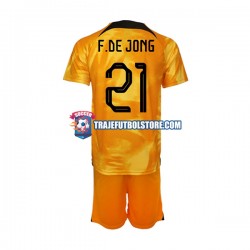 Camiseta 1ª Países Bajos Frenkie de Jong 21 Niño Copa Mundial 2022 Manga Corta