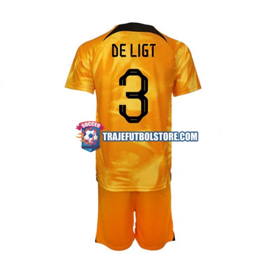 Camiseta 1ª Países Bajos Matthijs de Ligt 3 Niño Copa Mundial 2022 Manga Corta