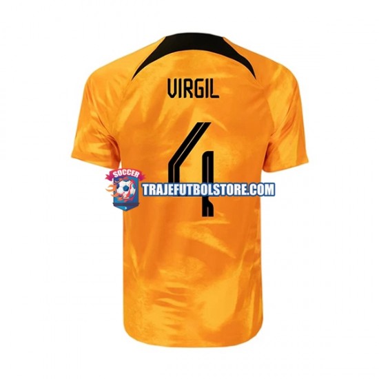 Camiseta 1ª Países Bajos Virgil 4 Hombre Copa Mundial 2022 Manga Corta