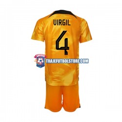 Camiseta 1ª Países Bajos Virgil van Dijk 4 Niño Copa Mundial 2022 Manga Corta