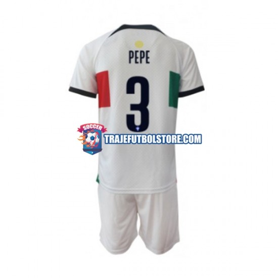 Camiseta 2ª Portugal PEPE 3 Niño Copa Mundial 2022 Manga Corta